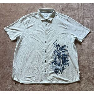 Tommy Bahama Mens Floral Blue White Short‎ Sleeve Button Down Shirt Size 3XL